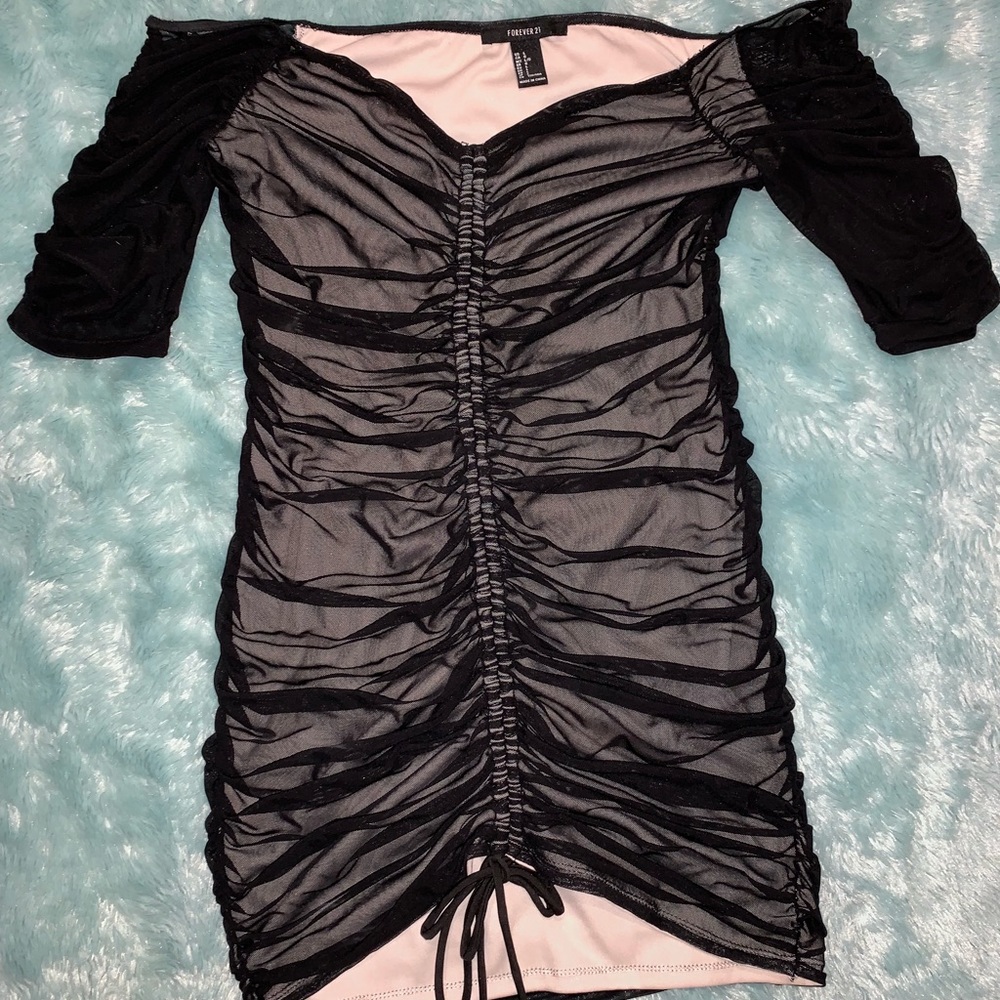 Black ruched mini dress